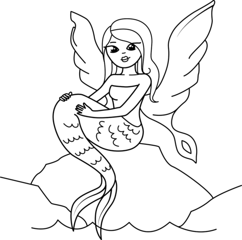 Mermaid With Wings Coloring Page